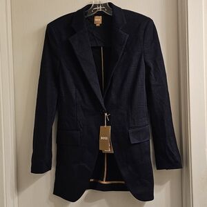HUGO BOSS Blazer Jubeka One Button Subtle Blue Glen Check Plaid Women's Size 4